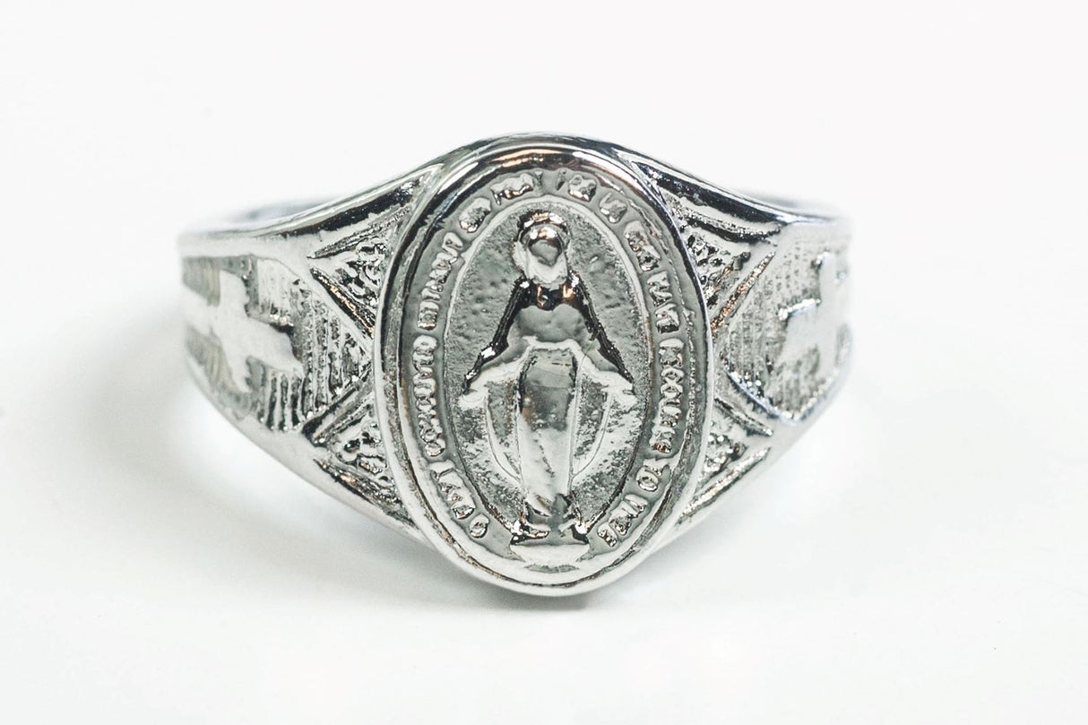 Extra Large Miraculous Medal Sterling Silver Ring