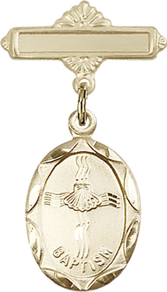 Baptism Charm and Polished Engravable Badge Pin