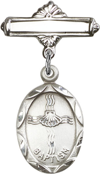 Baptism Charm and Polished Engravable Badge Pin