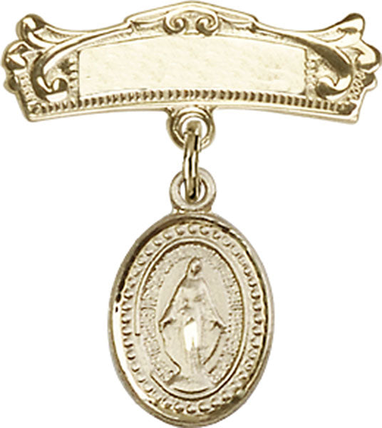 Miraculous Charm and Arched Polished Engravable Badge Pin