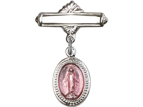Pink Miraculous Charm and Polished Engravable Badge Pin