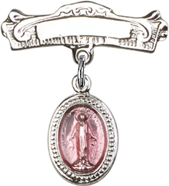 Pink Miraculous Charm and Arched Polished Engravable Badge Pin