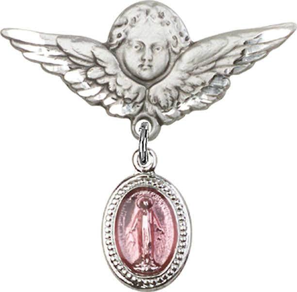 Pink Miraculous Charm and Angel with Larger Wings Badge Pin