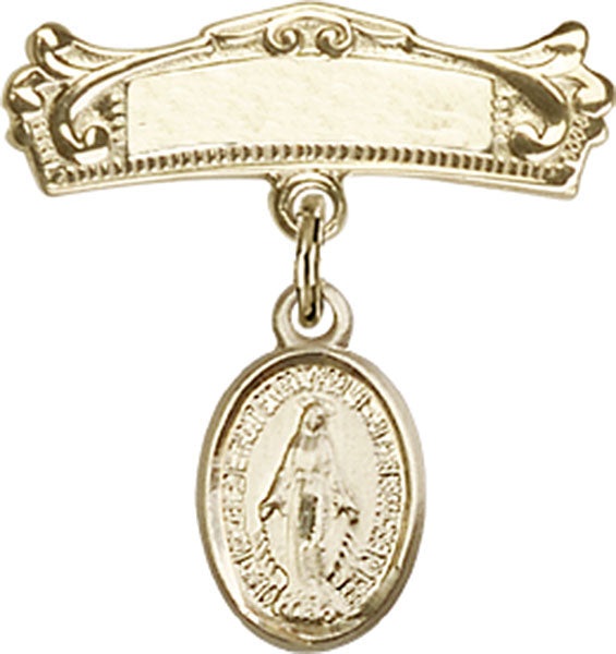 Miraculous Charm and Arched Polished Engravable Badge Pin