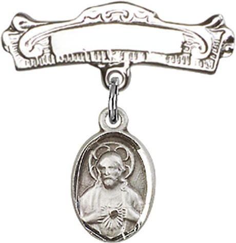 Scapular Charm and Arched Polished Engravable Badge Pin