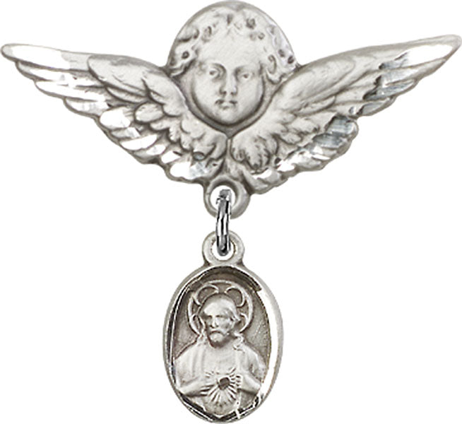 Scapular Charm and Angel with Larger Wings Badge Pin
