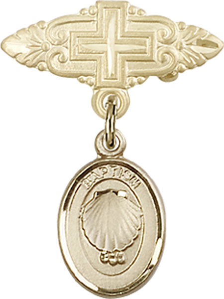 Baptism Charm and Badge Pin with Cross
