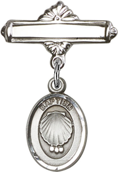 Baptism Charm and Polished Engravable Badge Pin