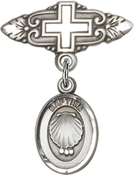 Baptism Charm and Badge Pin with Cross