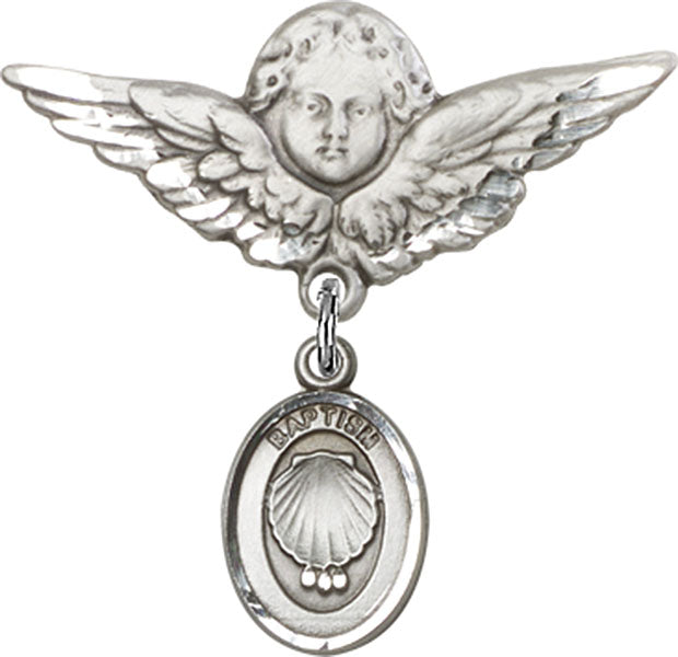 Baptism Charm and Angel with Larger Wings Badge Pin