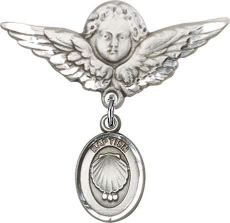 Baptism Charm and Angel with Larger Wings Badge Pin