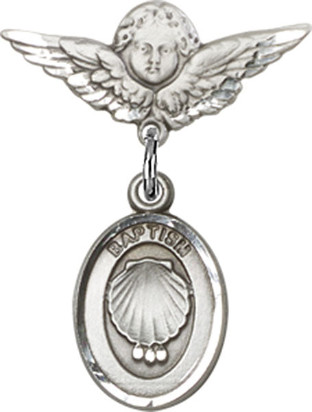 Baptism Charm and Angel with Smaller Wings Badge Pin