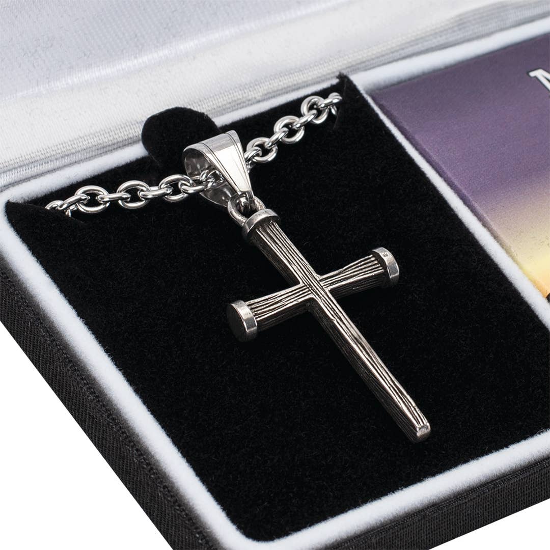 Man of God Men's Stainless Steel Nail Cross Necklace, 24-Inch Chain