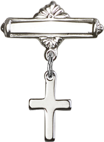 Cross Charm and Polished Engravable Badge Pin