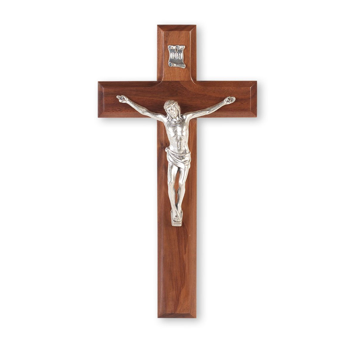 Genuine Pewter Corpus and Walnut Wall Crucifix - 10 inch