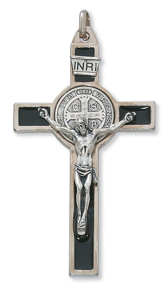 Silver St. Benedict Crucifix on Leather Cord