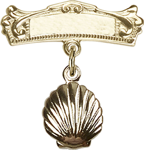 Shell Charm and Arched Polished Engravable Badge Pin