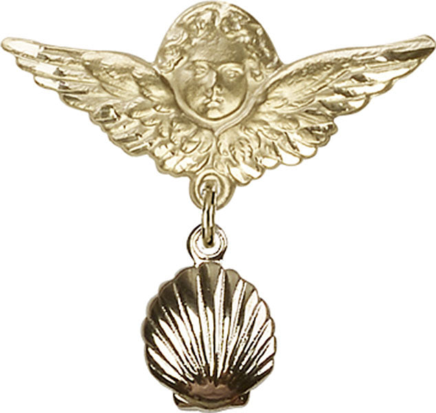 Shell Charm and Angel with Larger Wings Badge Pin