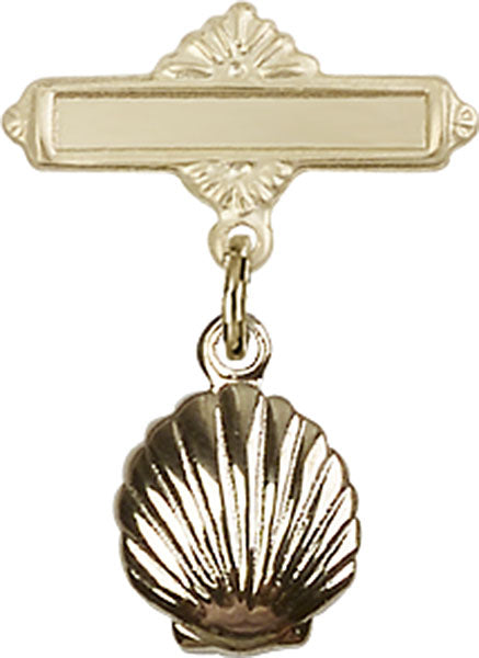 Shell Charm and Polished Engravable Badge Pin