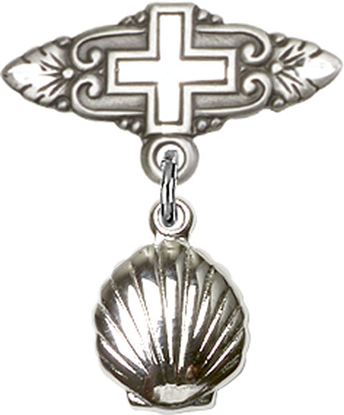 Shell Charm and Badge Pin with Cross