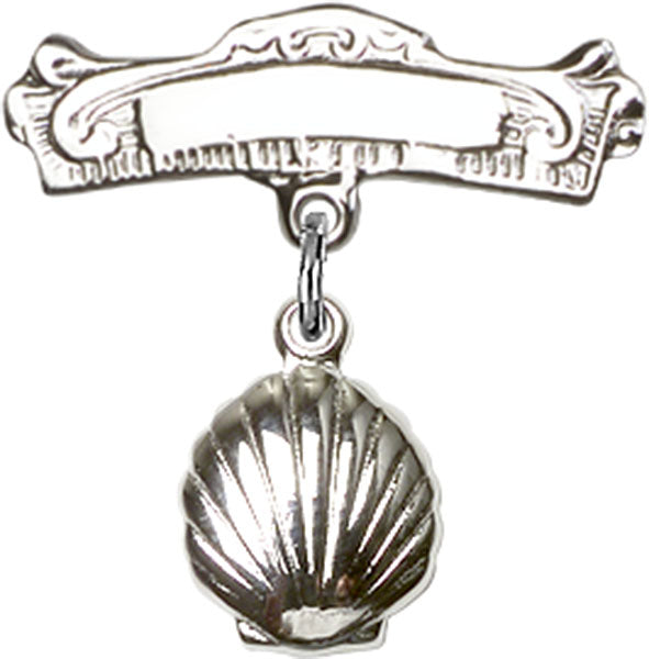 Shell Charm and Arched Polished Engravable Badge Pin