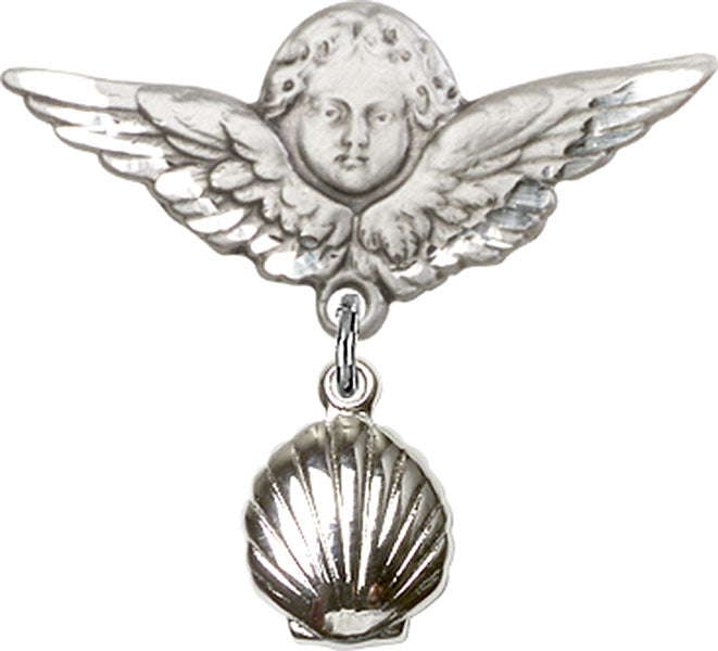 Shell Charm and Angel with Larger Wings Badge Pin