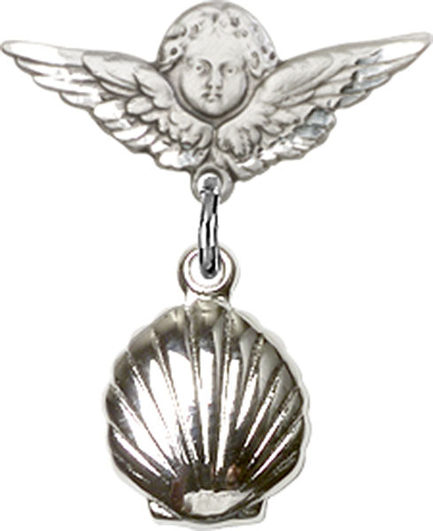 Shell Charm and Angel with Smaller Wings Badge Pin