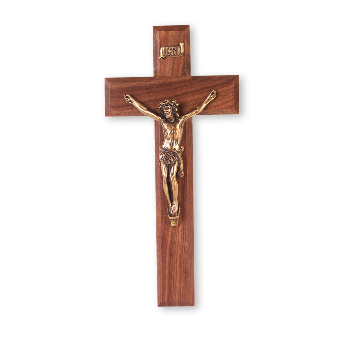 Wide Crossbar Walnut Wood Wall Crucifix - 9 inch
