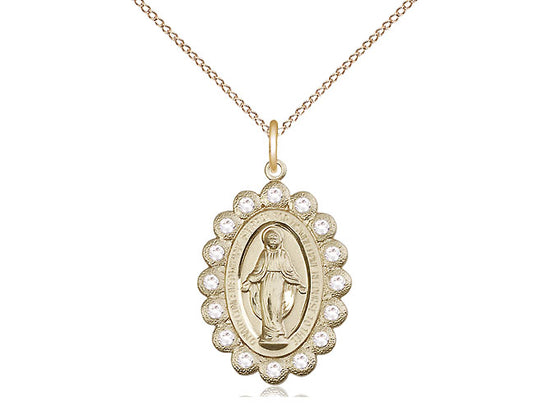 Miraculous Medal with Crystal Stone Border