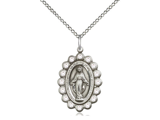 Miraculous Medal with Crystal Stone Border