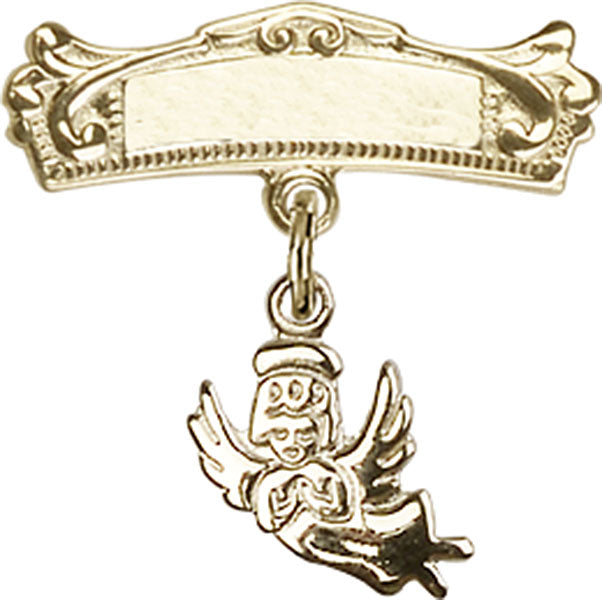 Guardian Angel Charm and Arched Polished Engravable Badge Pin