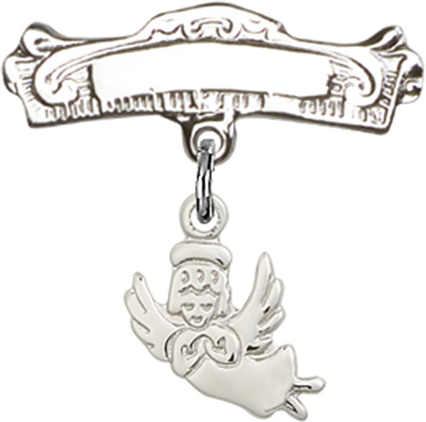 Guardian Angel Charm and Arched Polished Engravable Badge Pin