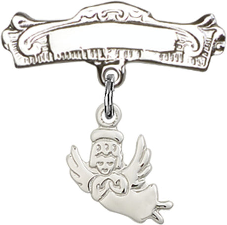 Guardian Angel Charm and Arched Polished Engravable Badge Pin