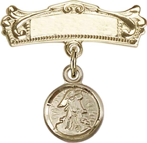Guardian Angel Charm and Arched Polished Engravable Badge Pin