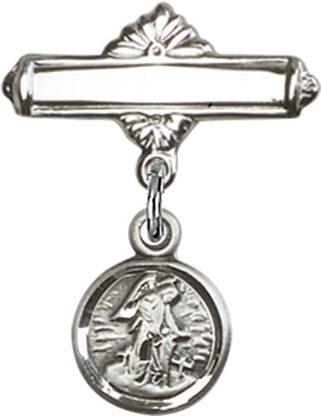 Guardian Angel Charm and Polished Engravable Badge Pin