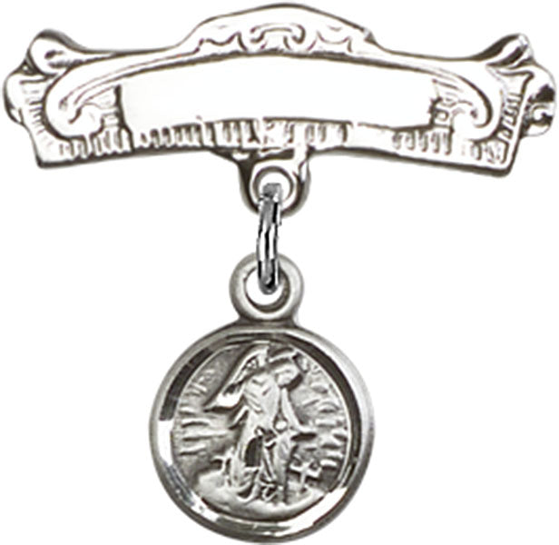 Guardian Angel Charm and Arched Polished Engravable Badge Pin