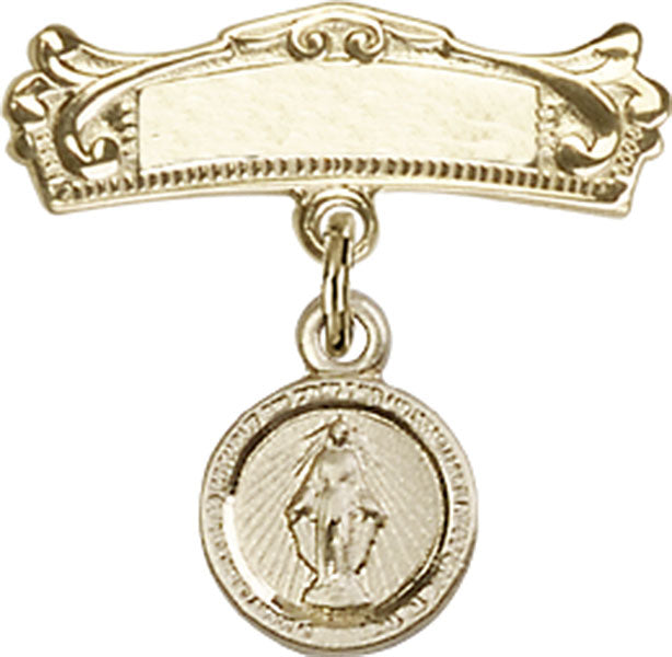 Miraculous Charm and Arched Polished Engravable Badge Pin