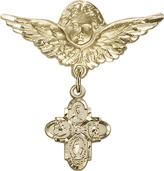 4-Way Charm and Angel with Larger Wings Badge Pin