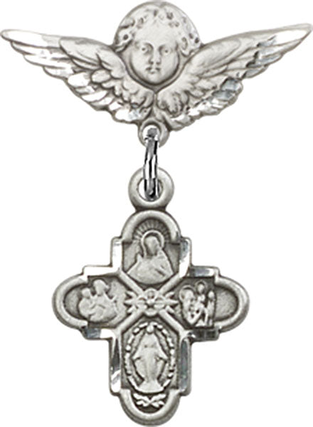 4-Way Charm and Angel with Smaller Wings Badge Pin