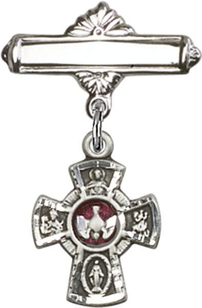 Red 5-Way Charm and Polished Engravable Badge Pin