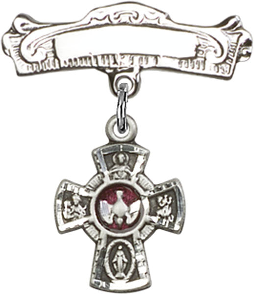 5-Way Charm and Arched Polished Engravable Badge Pin