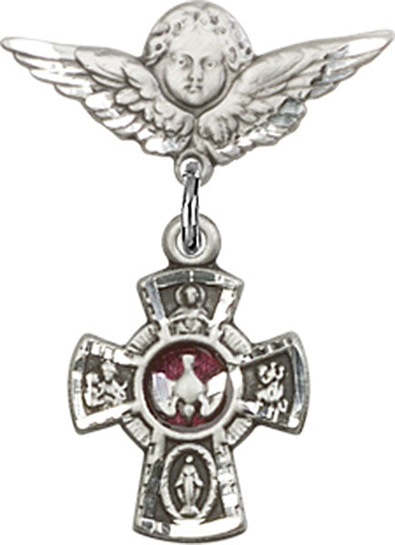 Red 5-Way Charm and Angel with Smaller Wings Badge Pin
