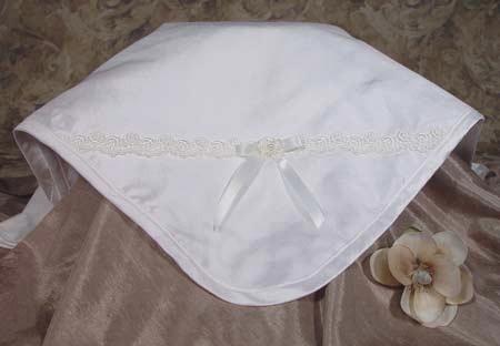 Silk Dupioni Baptism Blanket with Venise Trim and Bow for Girls