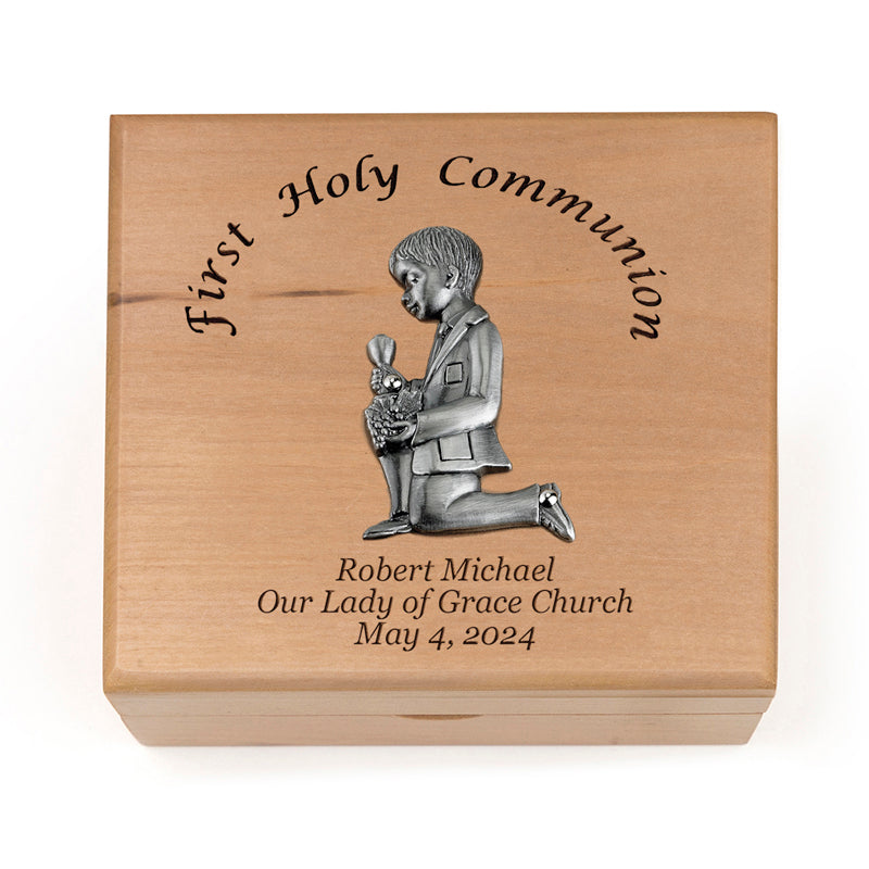 First Communion Boy's Maple Wood Keepsake Box