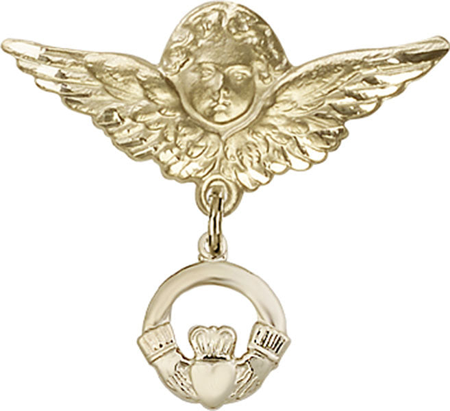 Claddagh Charm and Angel with Larger Wings Badge Pin