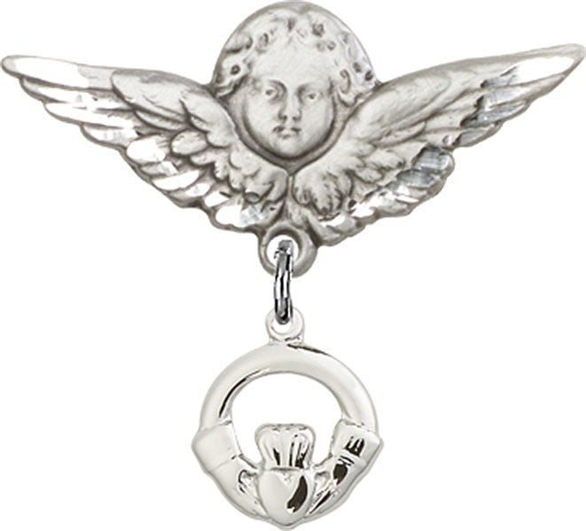 Claddagh Charm and Angel with Larger Wings Badge Pin