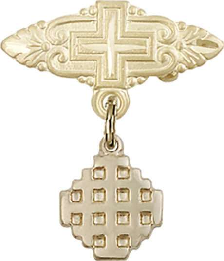 Jerusalem Cross Charm and Badge Pin with Cross