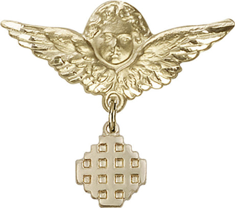 Jerusalem Cross Charm and Angel with Larger Wings Badge Pin