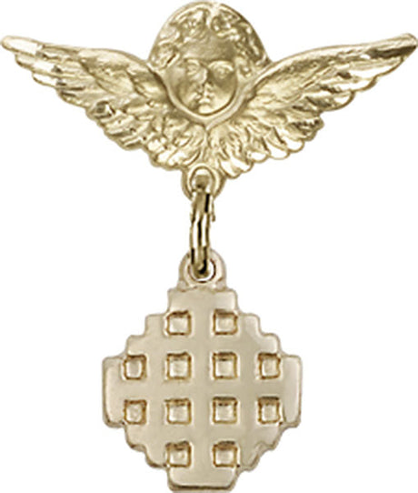 Jerusalem Cross Charm and Angel with Smaller Wings Badge Pin