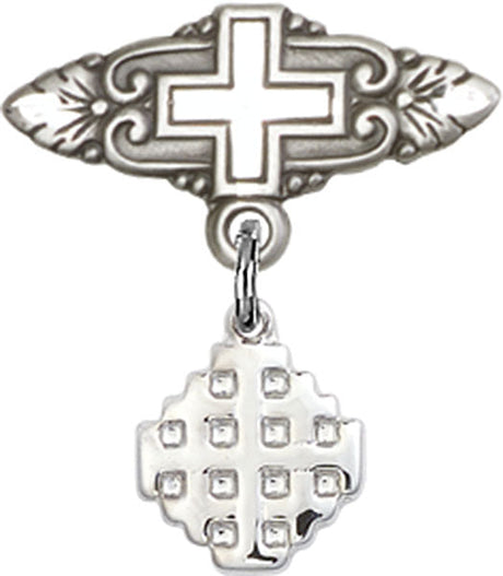 Jerusalem Cross Charm and Badge Pin with Cross